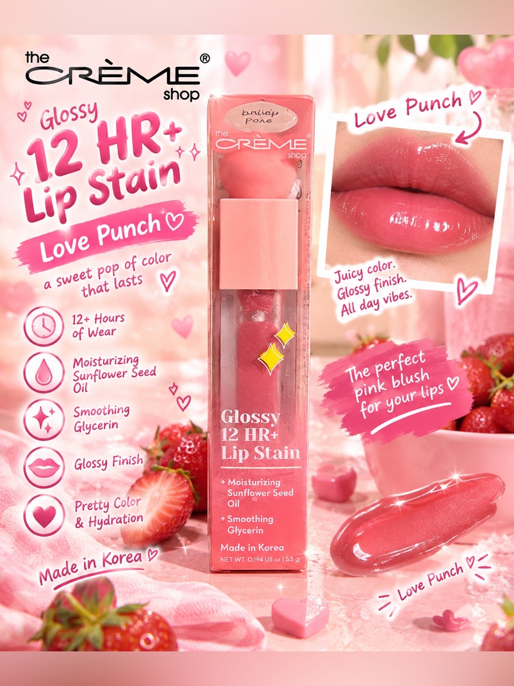 The Crème Shop Glossy 12 Hr Lip Stain- Love Punch